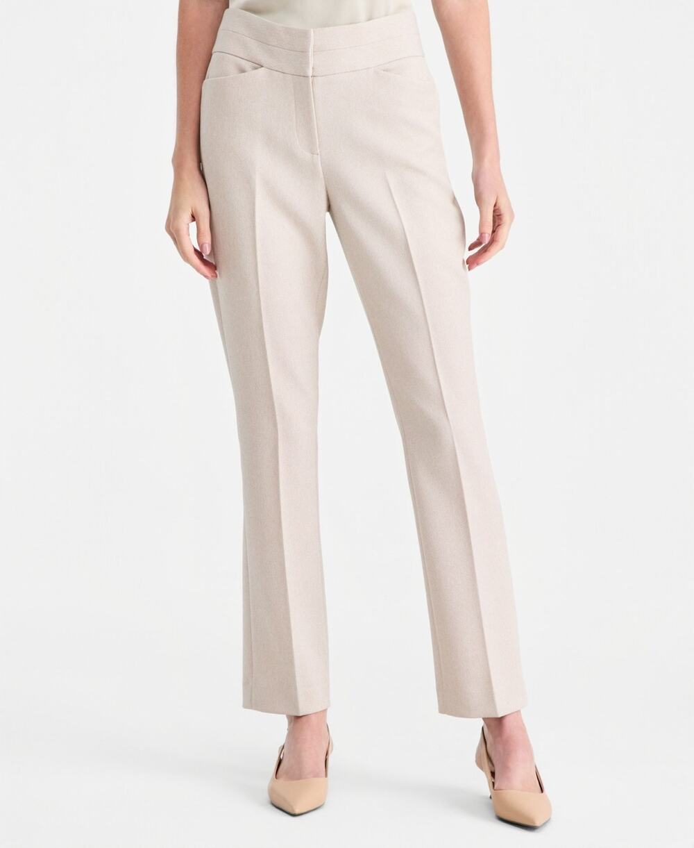 Tahari ASL Women's Twill Flat-Front Straight-Leg Pants Oatmeal Size 6 3839